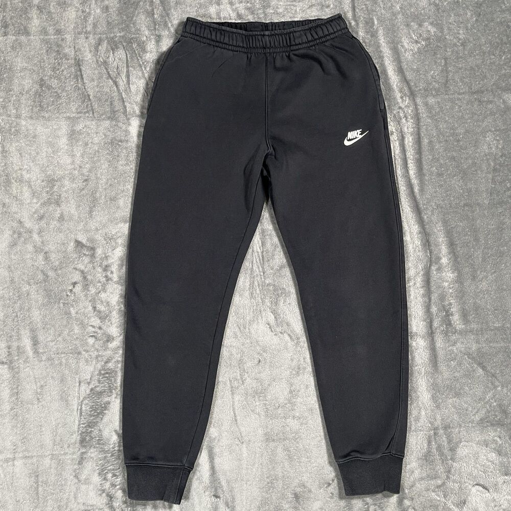 Nike Fleece Jogger Pants Mens S Black Elastic Waist Drawstring Pockets Ribbed